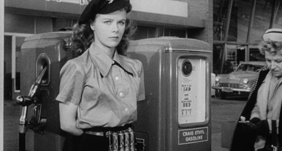 Sally (Sally Forrest) begins a new job in Ida Lupino's NOT WANTED.