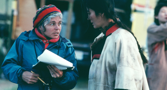 THOUSAND PIECES OF GOLD star Rosalind Chao confers with director Nancy Kelly.