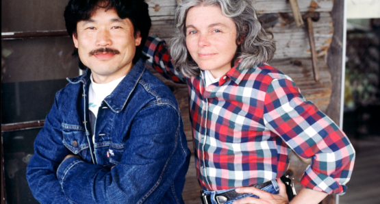 Producer / editor Kenji Yamamoto and producer / director Nancy Kelly on set.